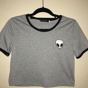 Cute gray crop top, alien patch
